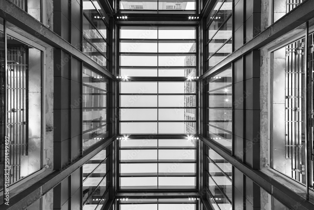 Poster Interior view of modern architecture. Building abstract background