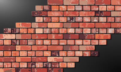 Brick wall destroyed. Vector illustration of a realistic brick wall with partially missing bricks. Sketch for creativity.