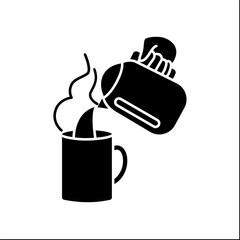  Hot drink glyph icon. Pour hot steam water from an electric kettle into an empty cup.Cafeteria. Tea and coffee preparation concept.Filled flat sign. Isolated silhouette vector illustration