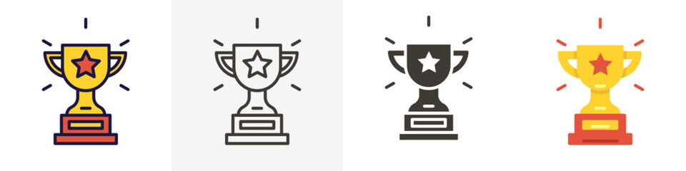Winner cup, first place with golden bowl cup. Trophy with a star. Prize, achievement and rewards. Earn points online business. Vector trendy icon illustration design in 4 different styles