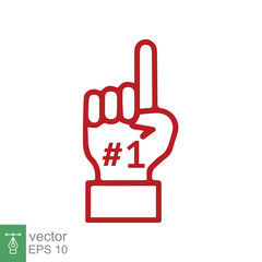 Obraz premium Number 1 foam glove icon. Red number one fan hand glove. Simple flat style. Fan logo hand with finger raised. Vector illustration isolated on white background. EPS 10.