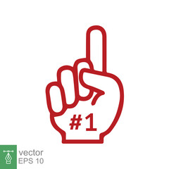 Fototapeta premium Number 1 foam glove icon. Red number one fan hand glove. Simple flat style. Fan logo hand with finger raised. Vector illustration isolated on white background. EPS 10.