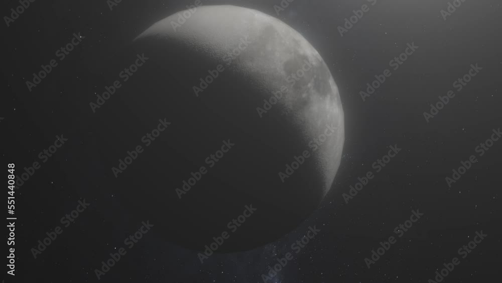 Poster moon with camera slowly moving around with milky way stars background 4k - 3d animation