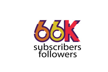 66K, 66.000 subscribers or followers blocks style with 3 colors on white background for social media and internet-vector