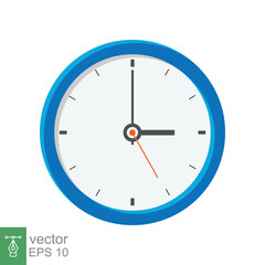 Analog clock flat icon. Time management symbol, chronometer with hour, minute and second arrow. Simple vector illustration isolated on white background. EPS 10.