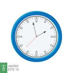 Analog clock flat icon. Time management symbol, chronometer with hour, minute and second arrow. Simple vector illustration isolated on white background. EPS 10.