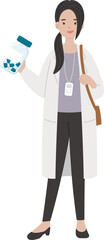 Female paramedic medical worker with medicine, cartoon comic vector character