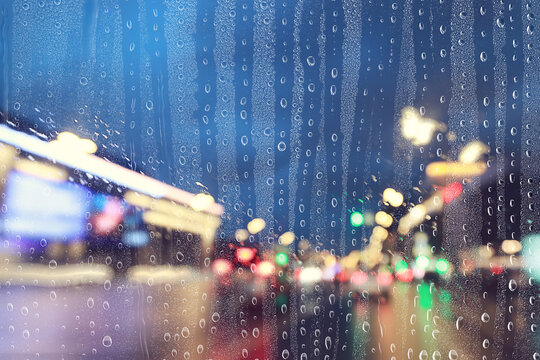 water drops window rain car traffic night, November weather