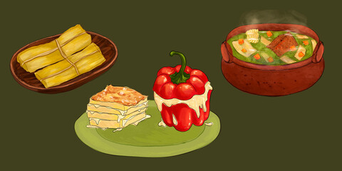 typical peruvian meals illustration art