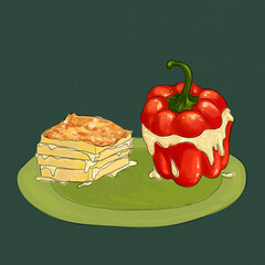 rocoto relleno con pastel de papa peruvian food illustration