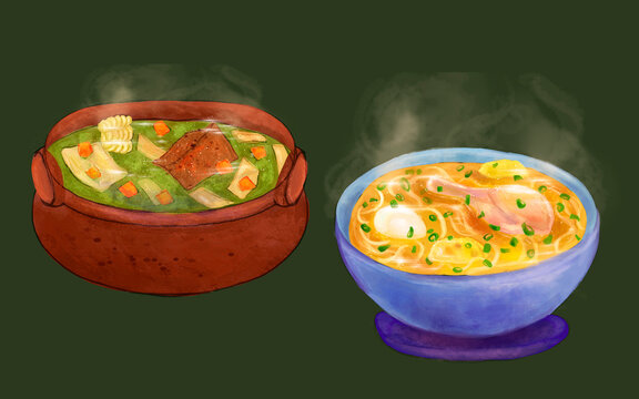 caldo de gallina menestron peruvian soups illustration
