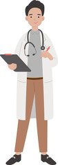 Fototapeta premium Male doctor medical worker with clipboard with medical certificate, cartoon vector character