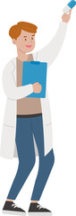Male doctor medical worker with clip version with diagnosis book with drugs, cartoon comic vector character