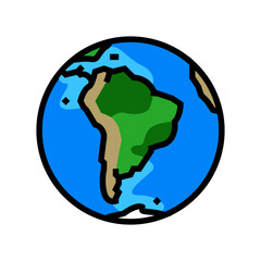 south america earth planet map color icon vector. south america earth planet map sign. isolated symbol illustration