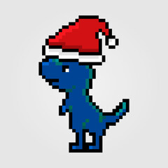 Pixel cute little blue dino christmas hat