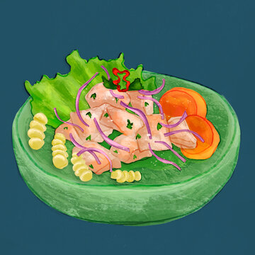 ceviche de pescado peruvian food illustration