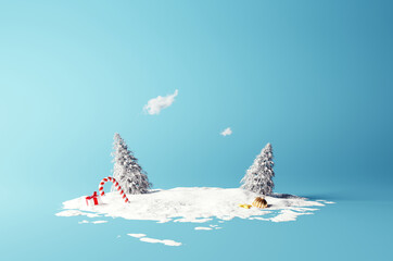 Christmas scene with blue background. 3d rendering