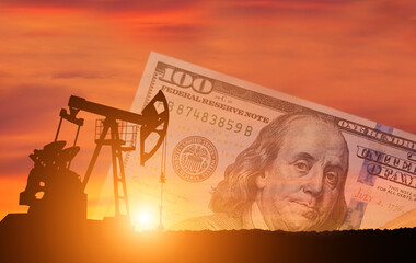 US oil industry .Crude oil and petroleum concept. American dollars background