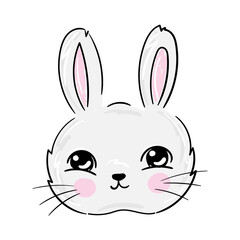 Little bunny, cartoon rabbit head print vector