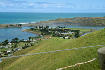 Fototapeta na wymiar View to coast from hills around Port Waikato