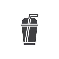 Plastic cup and straw vector icon