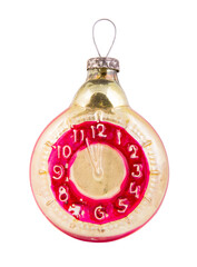 Soviet Christmas toy alarm clock. Vintage glass Christmas tree toy
