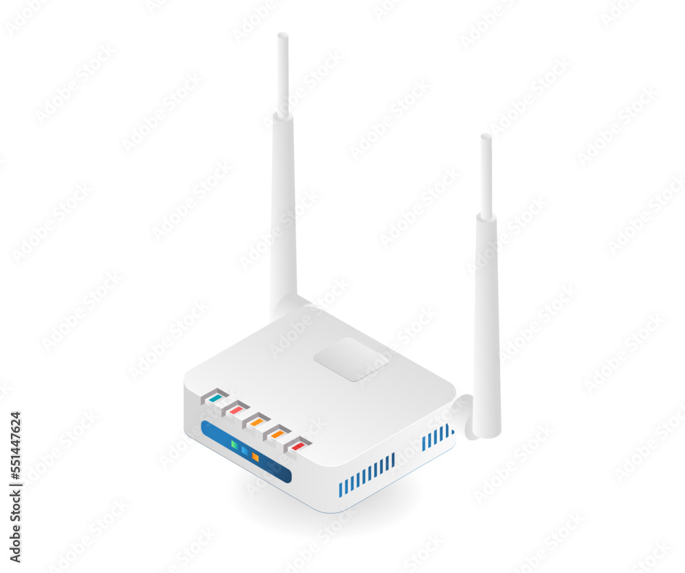 Poster Flat isometric illustration of wifi network modem router concept
