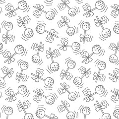 doodle pattern, background with cake pops for a cafe, cafeteria, children's holiday on a white background with black lines
