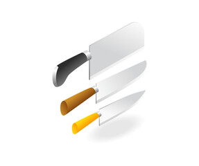 Flat 3d isometric illustration concept of kitchen tool knife