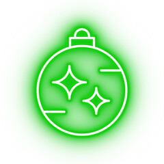 Neon green bauble icon, tree ornament on transparent background