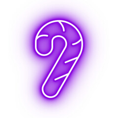 Neon purple candy cane icon, candy cane on transparent background