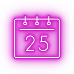 Neon pink christmas day icon, calendar on transparent background