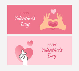 Valentine's day concept cards set. Finger love symbol. Happy Valentines Day. I love you hand gesture.