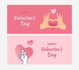 Valentine's day concept cards set. Finger love symbol. Happy Valentines Day. I love you hand gesture.
