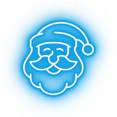Neon blue santa claus icon, kris kringle on transparent background