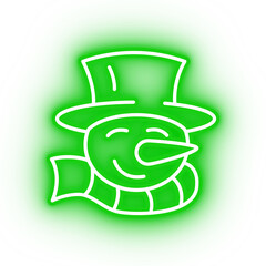 Neon green snowman, frosty the snowman on transparent background