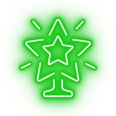 Neon green star, christmas tree star topper on transparent background