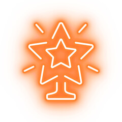 Neon orange star, christmas tree star topper on transparent background