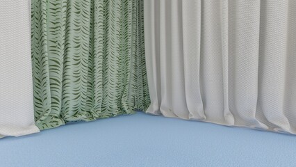 green curtain with curtains 3d render
