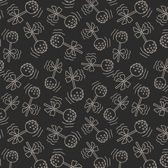 doodle pattern, background with cake pops for a cafe, cafeteria, children's holiday on a dark background with light lines
