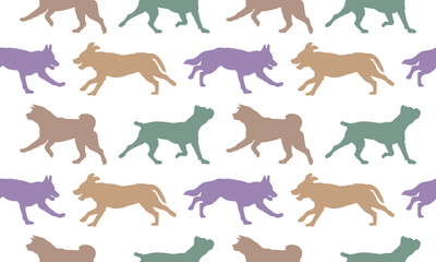 Seamless pattern. Silhouette dogs different breeds isolated on white background. Endless texture. Design for fabric, decor, wallpaper, wrapping paper,