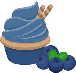 Cup cake blueberry flavor cartoon comic vector, menu design