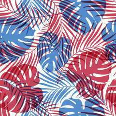 Naklejka premium Abstract Floral seamless pattern with leaves. tropical background 