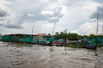 Floating Fish Farm on Mekong River