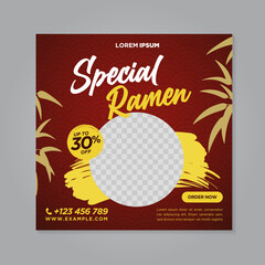 Ramen Restaurant social media banner post design template	
