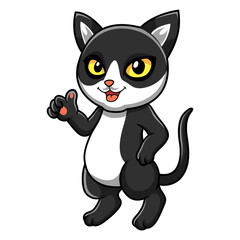 Cute black smoke cat cartoon giving thumbs up
