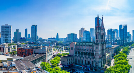 Obraz premium A view of the Catholic Church at Tianyi Square in Ningbo, Zhejiang Province, China