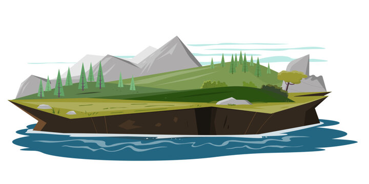 vector illustration of an idyllic green cartoon island