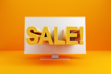 Sale retail discount shopping concept. The word SALE popping out from the pc computer screen.