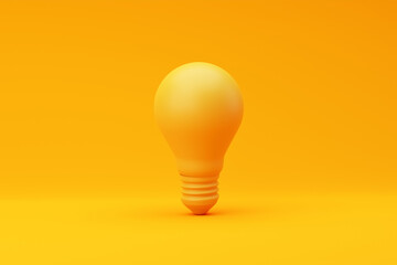 Yellow light bulb on yellow background. 3D rendering. Creative thinking, idea, innovation and inspiration concept. 3D rendering.